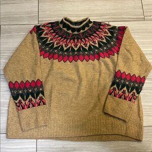 CeCe women’s Tan Sweater with pink and green Design size XL